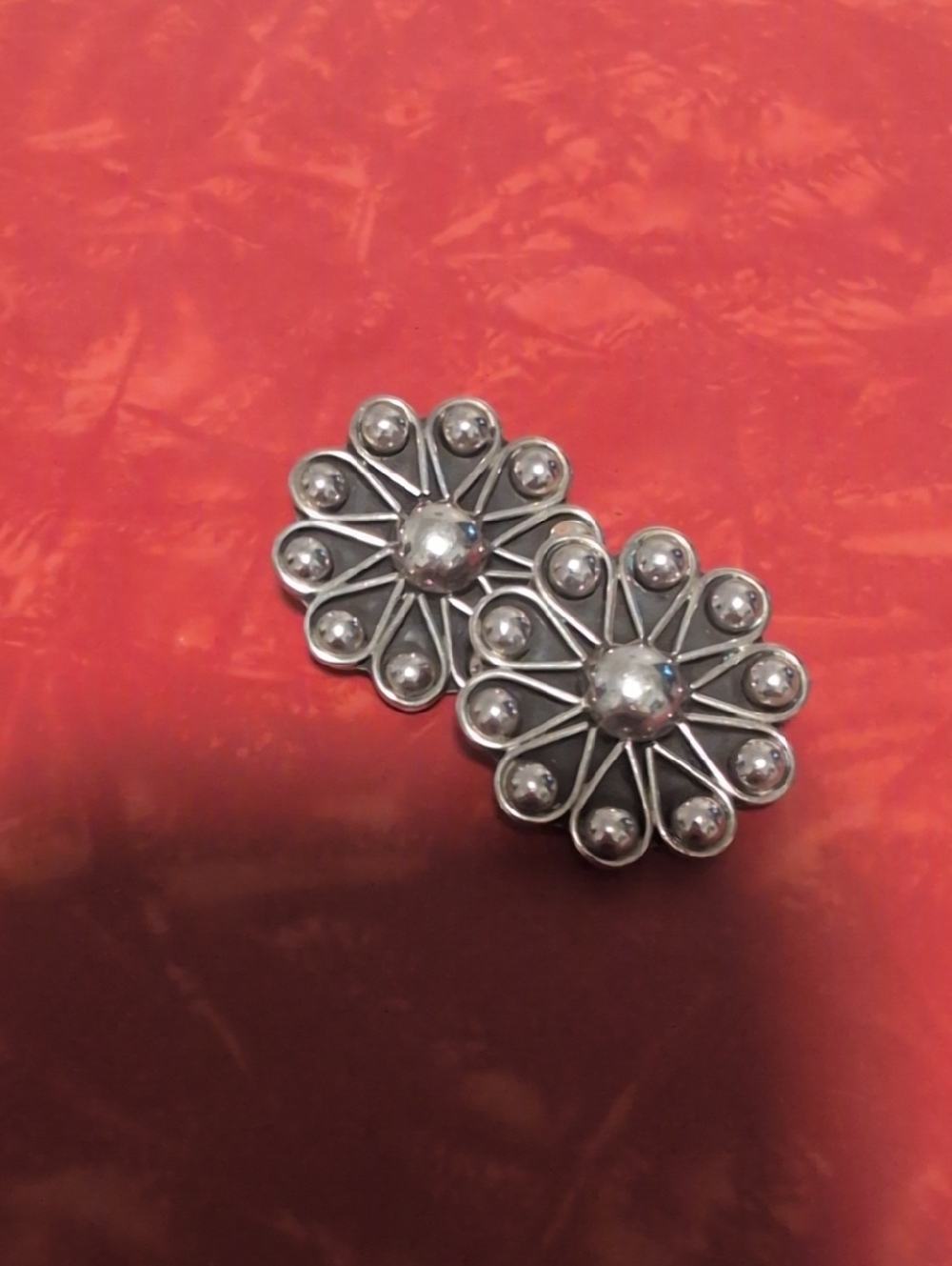 Vintage Sterling Silver Earrings Clip On Mexico TO-77Flower